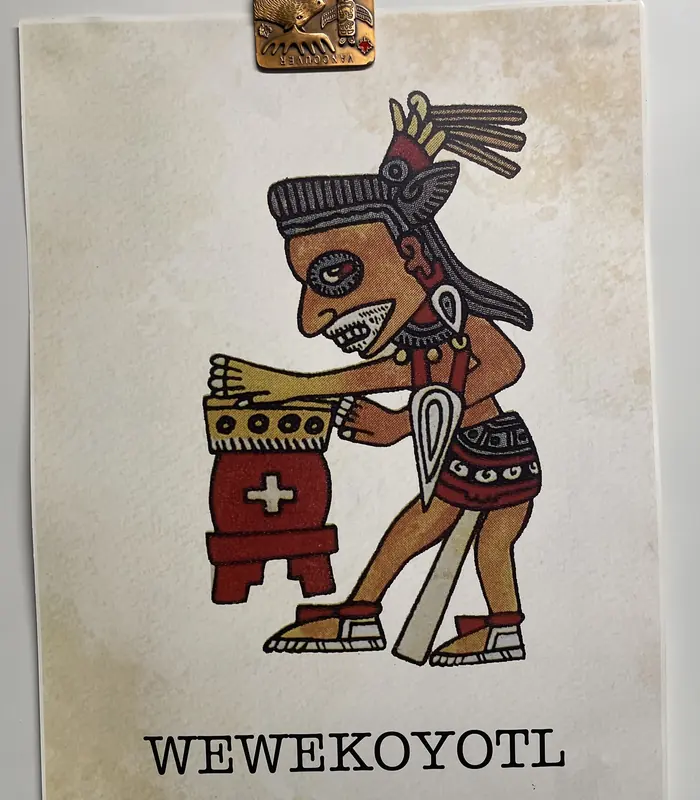 Лист школы Atlachinolli с рисунком Wewekoyotl